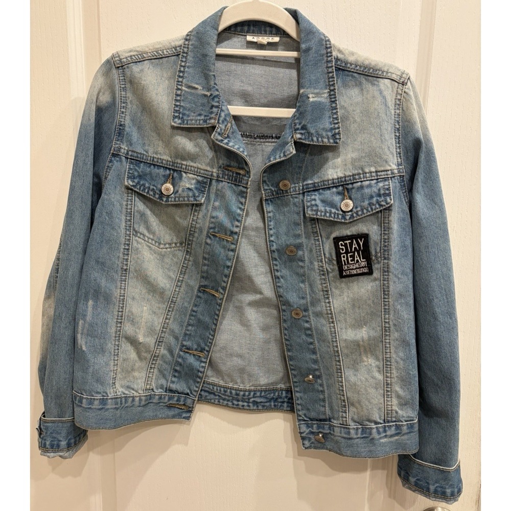 ADORE DENIM JACKET WITH Painted Scene On The Back Of The Jacket Sz M